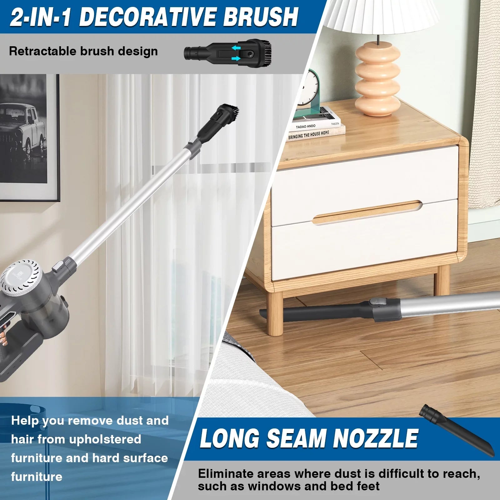 Dayplus Cordless Vacuum Cleaner, 6 in 1 Upright Sizetick Vacuum Cleaners for Home with 2000mAh Powerful Lithium Batteries, Up to 30 Mins Runtime, HEPA Filtration