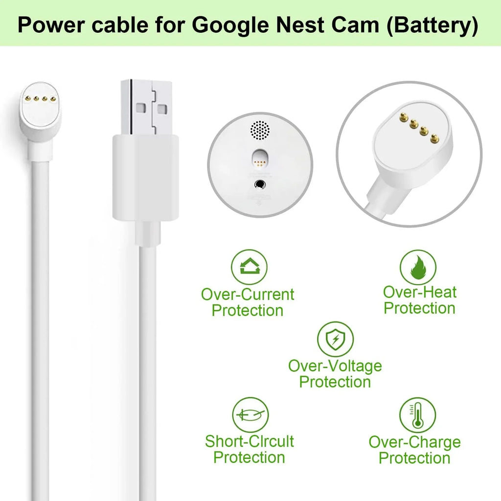 WOFTD Power Cord for Google Nest Cam (y) Only, Weatherproof Charging Cable - 6 ft/2m