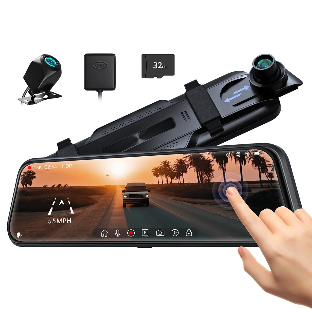 Pelsee 10" 2.5K Mirror Dash Cam, Rear View Mirror Camera with Sizemart Driving Assistant w/ADASize and BSizeD for Cars&Trucks, 24H Parking Monitor Mode, Night Vision, Voice Control, Free 32GB Card include