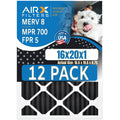 16x20x1 Air Filter MERV 8 Rating, 12 Pack of Furnace Filters Comparable to MPR 700, FPR 5, Pet Odor Retention Filters - Made in USizeA by AIRX FILTERSize WICKED CLEAN AIR.