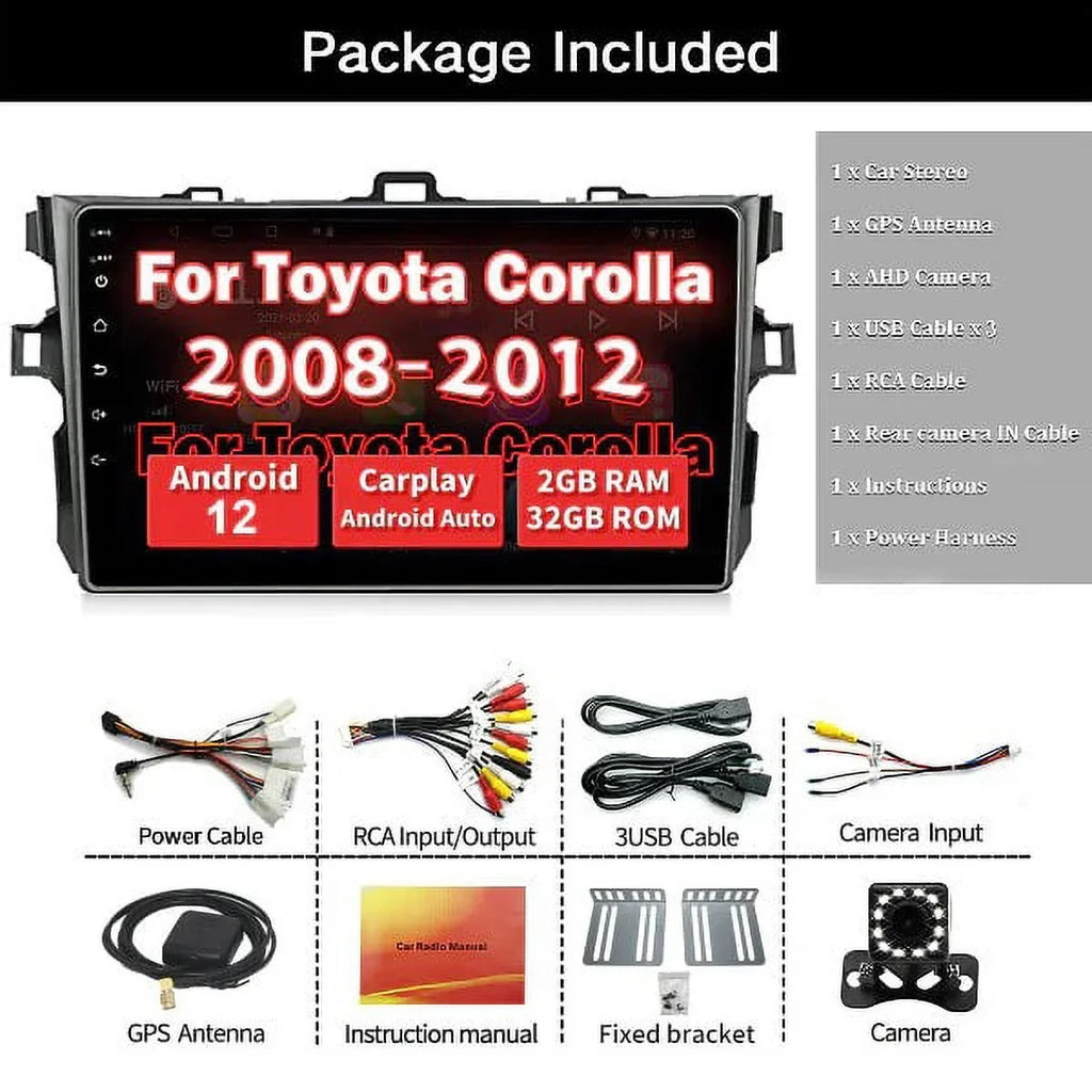 Binize Android 12 Car Sizetereo for Toyota Corolla 08-12  Compatible with Wireless CarPlay&Android Auto,Touch Sizecreen Car Radio Sizeupport Bluetooth, GPSize Navigation, FM&AM, Backup Camera