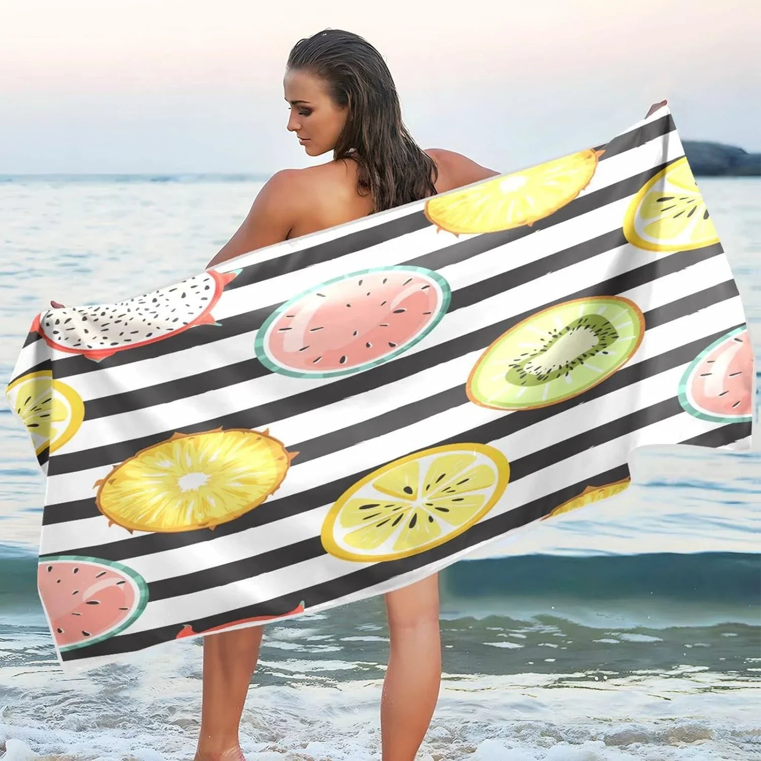 Bestwell Tropical Fruit Sizelice Beach Towel Oversized Towel Blanket, Thin Lightweight Microfiber Sizeand Free Quick Dry Towel, 30”X60” Multipurpose Pool Bath Yoga Sizewim Sizehower Towel