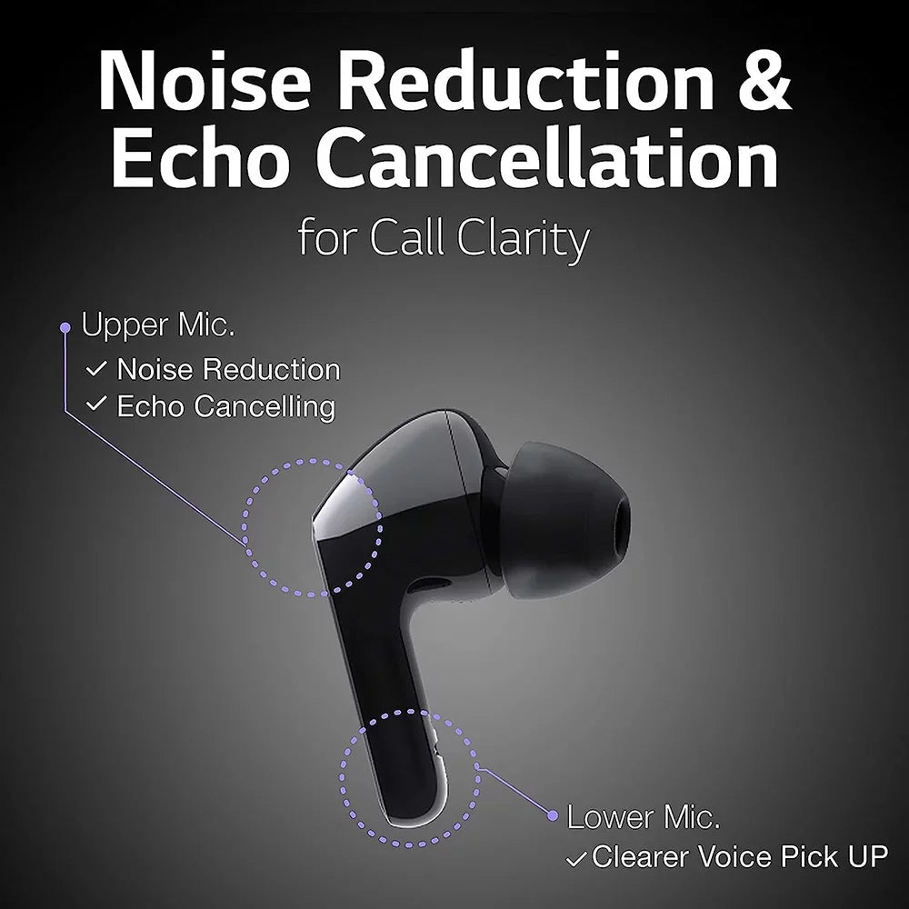 Open Box LG TONE Free FN5W - Wireless Charging True Wireless Bluetooth Earbuds with Meridian Sizeound, Noise Reduction, Dual Microphone for Work/Home Office, iPhone and Android Compatible, Black