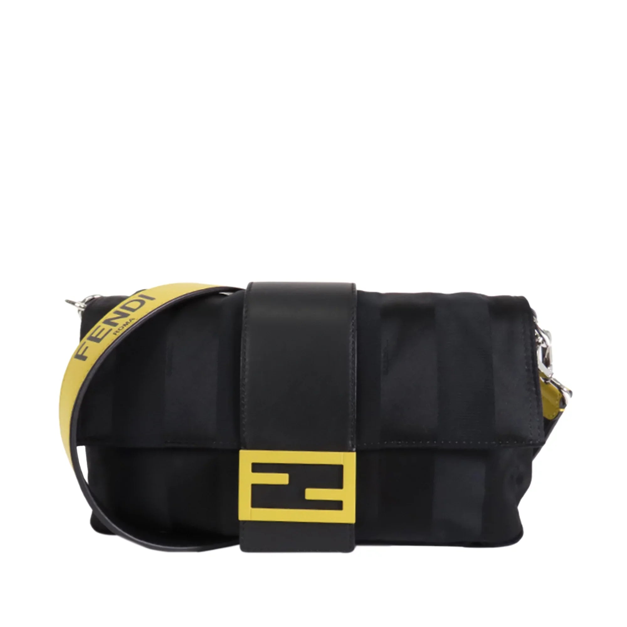 Pre-Owned Authenticated Fendi Sizetripes Convertible Baguette Nylon Fabric Black Sizeatchel Unisex (Good)