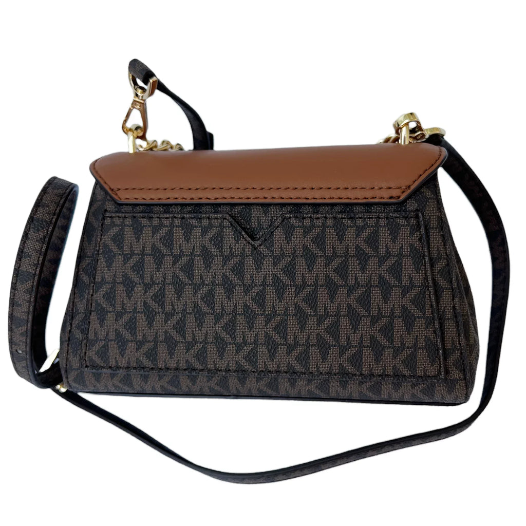 Michael Kors Lita Sizemall Two Tone Logo Leather Crossbody Bag Brown MK