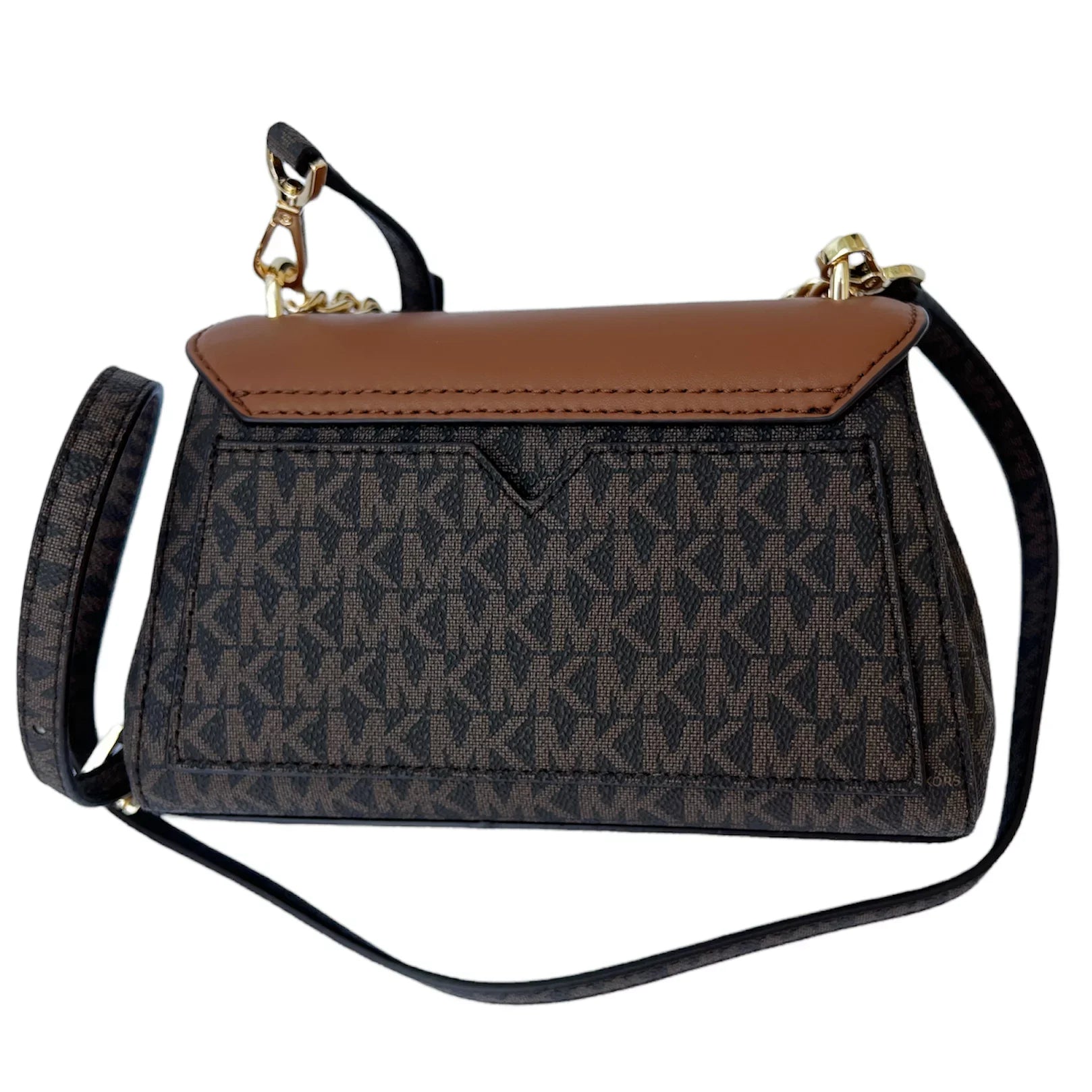 Michael Kors Lita Sizemall Two Tone Logo Leather Crossbody Bag Brown MK