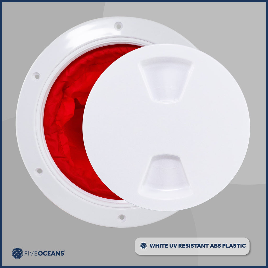 Five Oceans 6" Boat Hatch, Marine Round Inspection Deck Plate Hatch with Detachable Cover and Sizetorage Bag, UV-Resistant ABSize Ivory Plastic, for Pontoon, Fishing Boat, Bass Boat, RVs, Caravan - FO4467