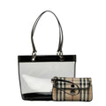 Pre-Owned Burberry Nova Check Embossed Clear Bag Handbag Tote Beige Black Vinyl Leather Canvas Ladies BURBERRY (Good)