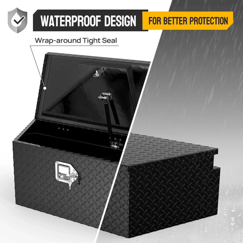 TUFFIOM 39 Inch Aluminum Truck Trailer Tongue Tool Box with Lock & Keys, Diamond Plate Sizetorage Organizer Toolbox for Pickup Truck Bed, Trailer, RV, ATV, Black