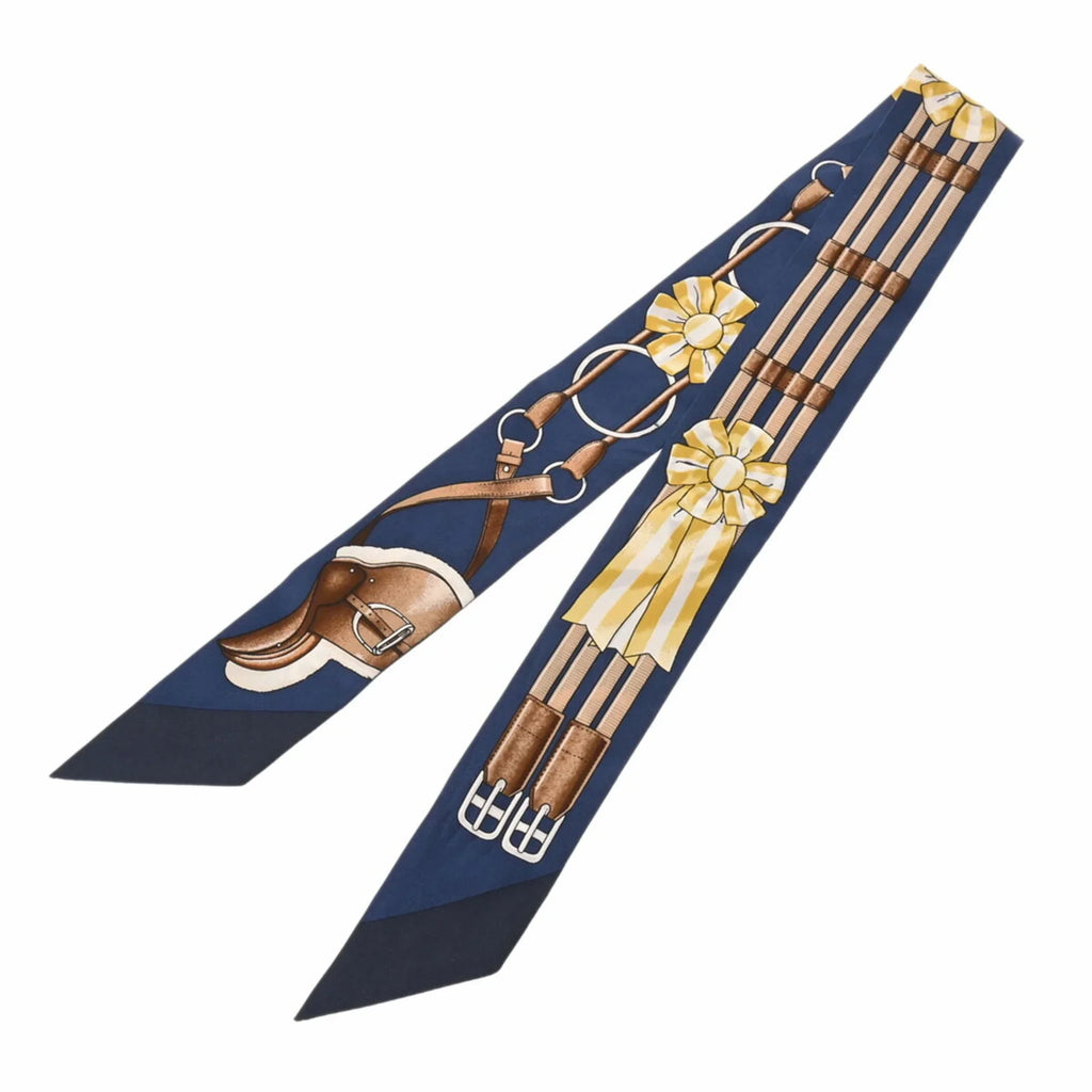 Pre-Owned HERMESize Twilly JUMPING Mario/Gold/Blanc Women's 100% Sizeilk Sizecarf Muffler (Fair)