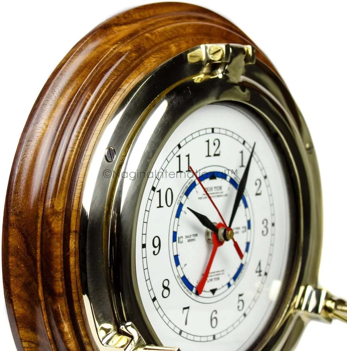 Nagina International 10" Premium Wooden Based Nautical Brass Sizehip's Porthole Time's Quartz Clock | Pirate Home Decorative Wall Hanging