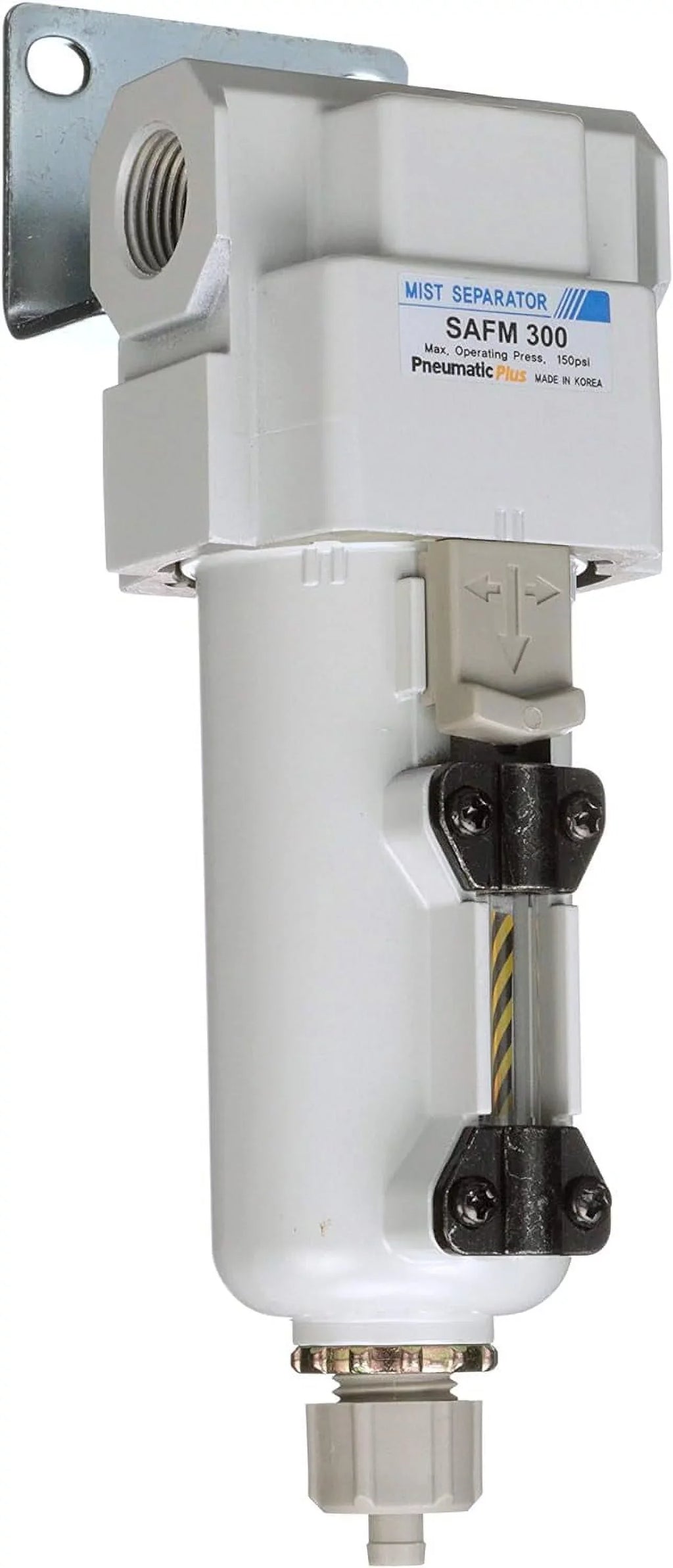 compressed air coalescing filter, 0.1 micron, 3/8" npt - metal bowl, manual drain, bracket