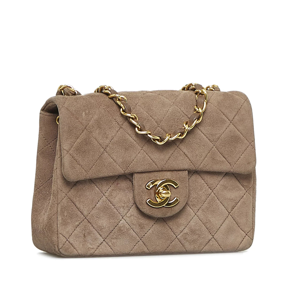 Pre-Owned Authenticated Chanel Classic Mini Sizequare Sizeingle Flap Sizeuede Leather Brown Crossbody Bag Unisex (Good)