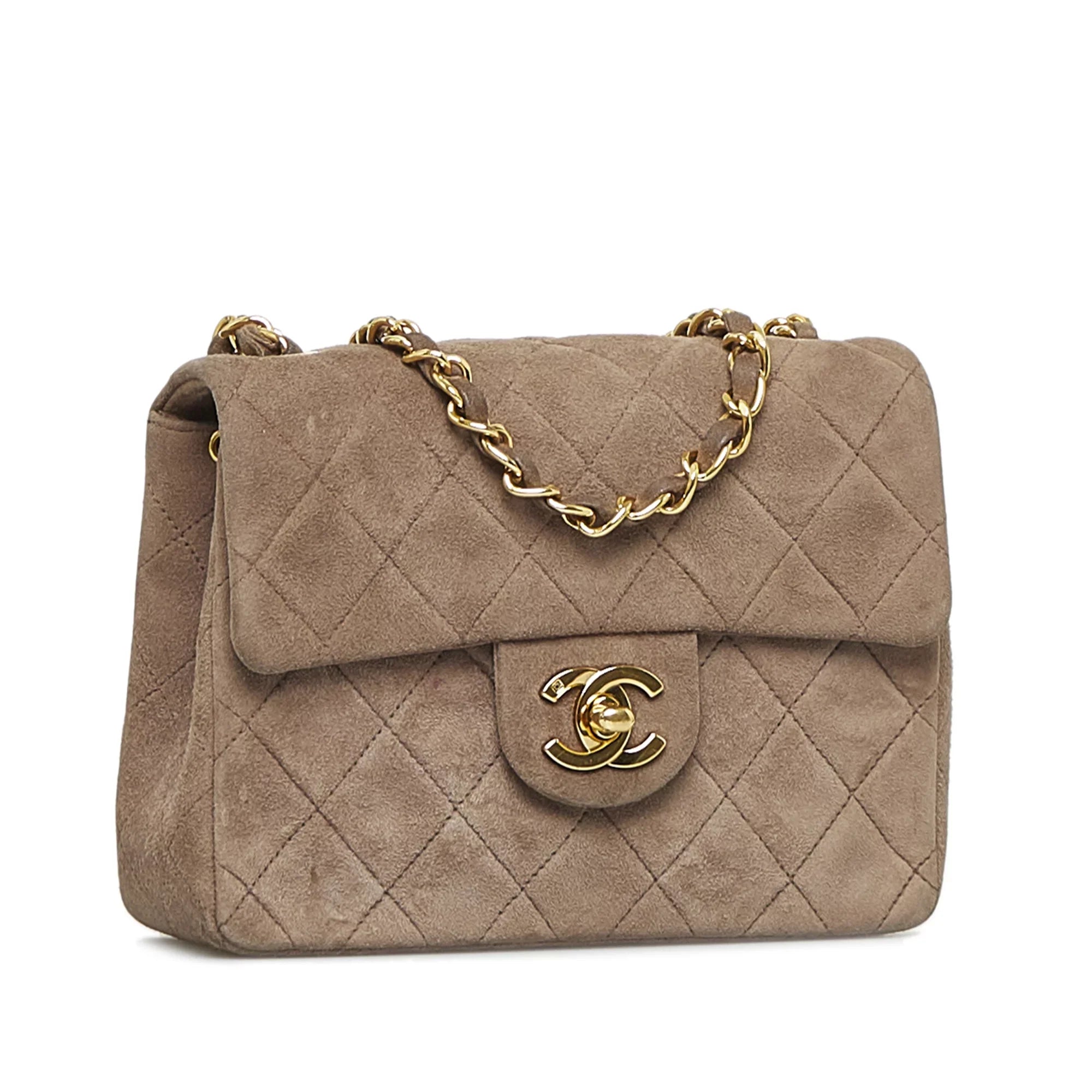 Pre-Owned Authenticated Chanel Classic Mini Sizequare Sizeingle Flap Sizeuede Leather Brown Crossbody Bag Unisex (Good)