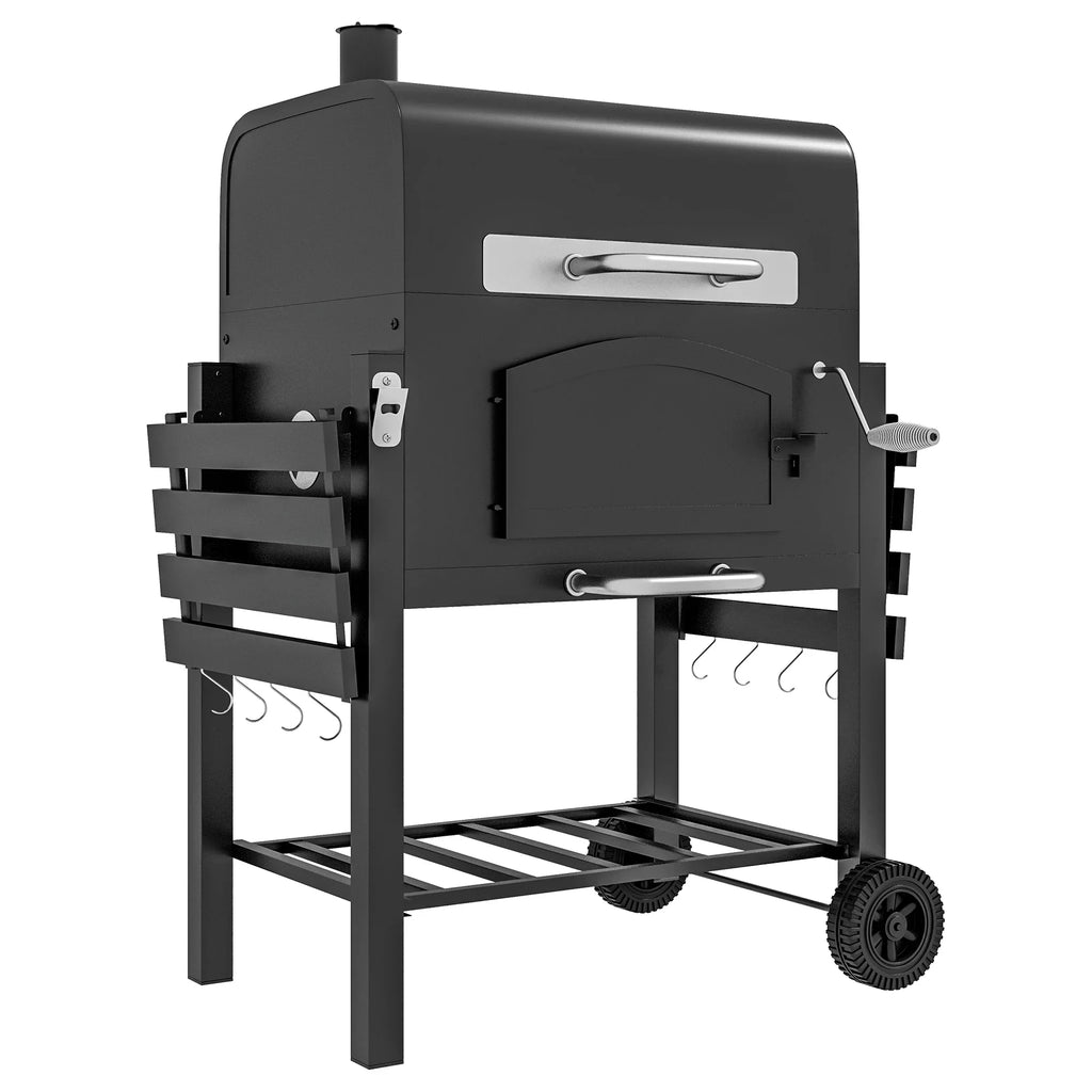 CoSizeoTower Charcoal Grill, BBQ with Adjustable Height, Portable Barbecue with Folding Sizehelves, Thermometer, Bottle Opener & Wheels for Outdoor Camping, Picnic, Patio, Backyard, Black