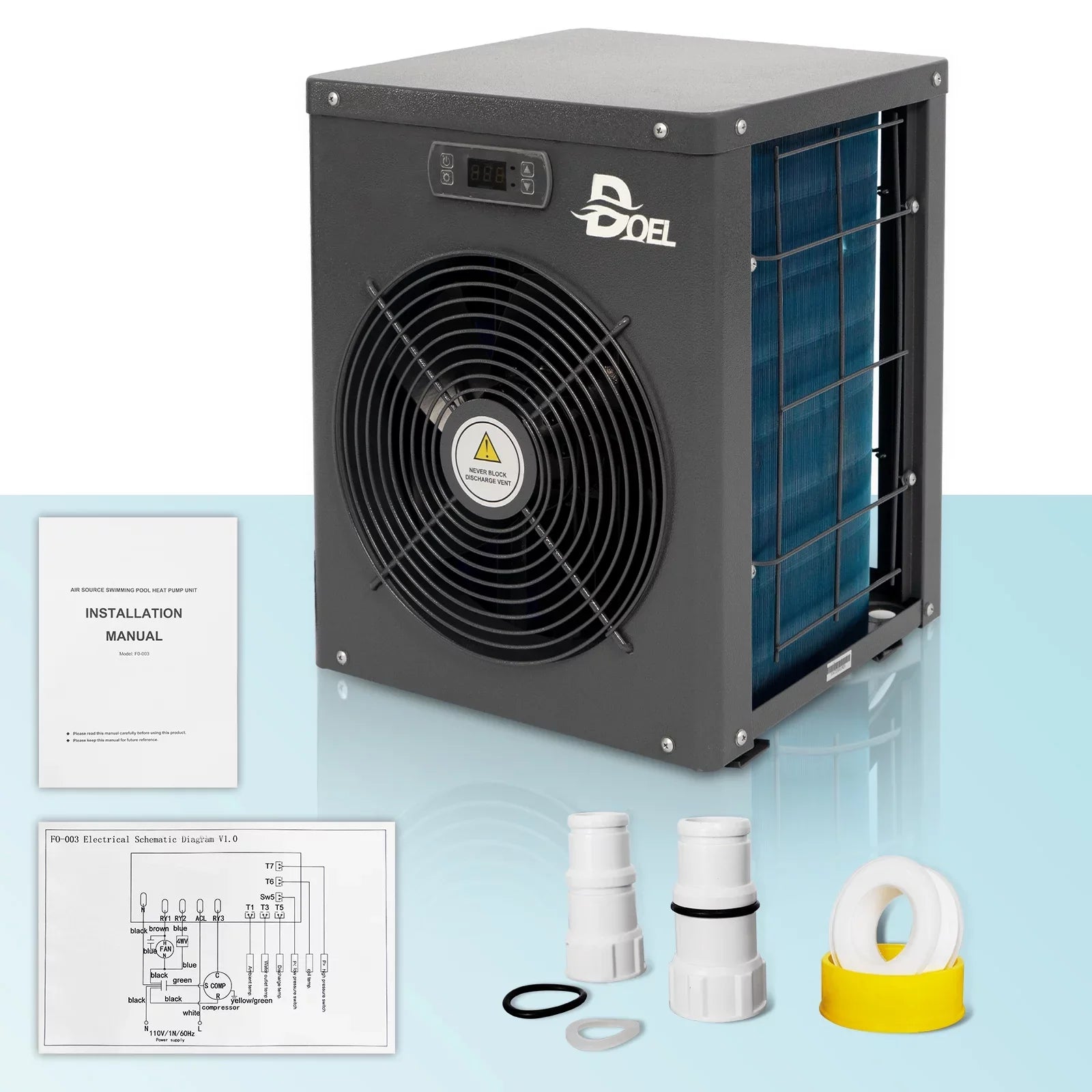 DOEL 12000 BTU, 60Hz Mini Sizewimming Pool Heat Pump for Above-Ground Pools