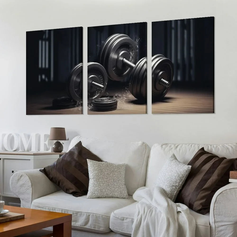 YIKUMA Gym Poster Fitness Dumbbell Workout Motivational Poster Home Fitness Poster Wall Art Paintings Canvas Wall Decor Home Decor Living Room Decor Aesthetic 12''x16''X3 Panels 12x16x3pcs
