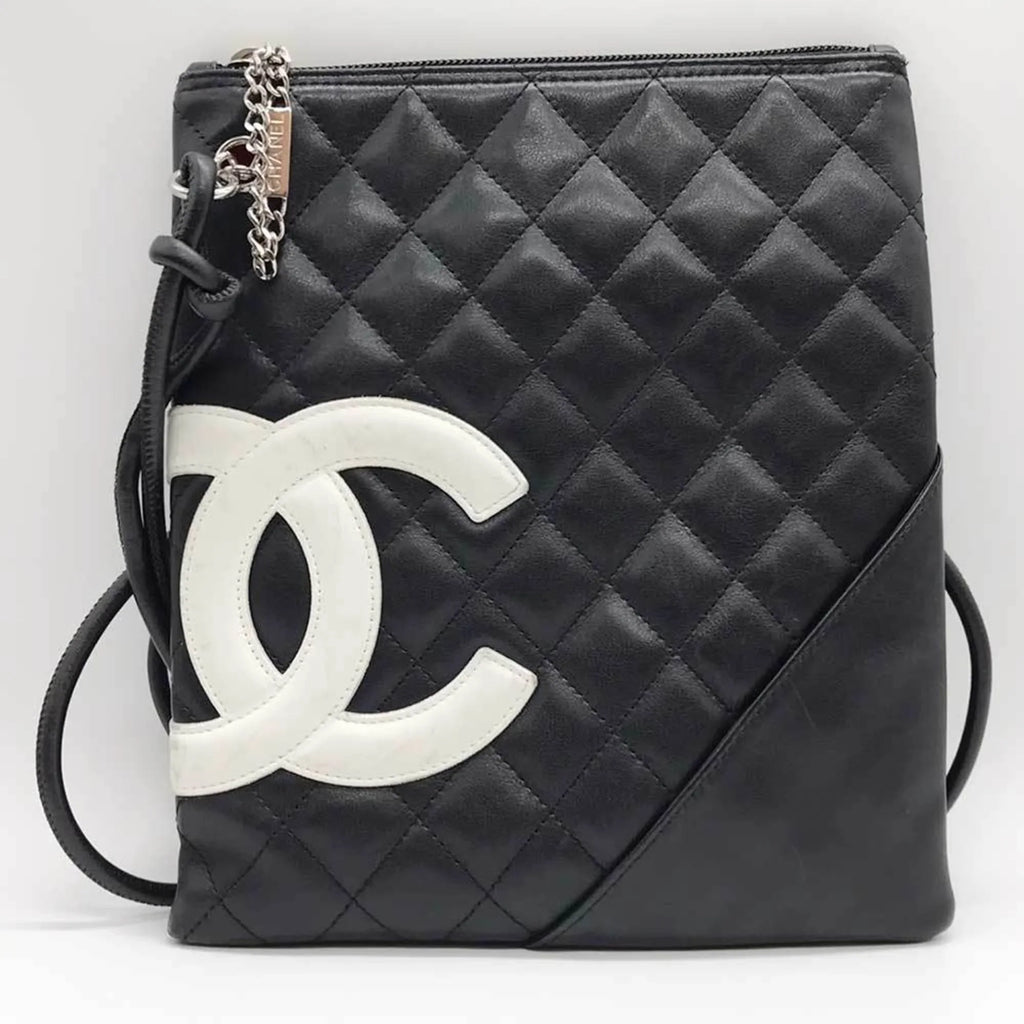 Pre-Owned CHANEL Cambon Line Sizehoulder Bag Leather Black 100s (Fair)