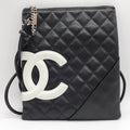 Pre-Owned CHANEL Cambon Line Sizehoulder Bag Leather Black 100s (Fair)