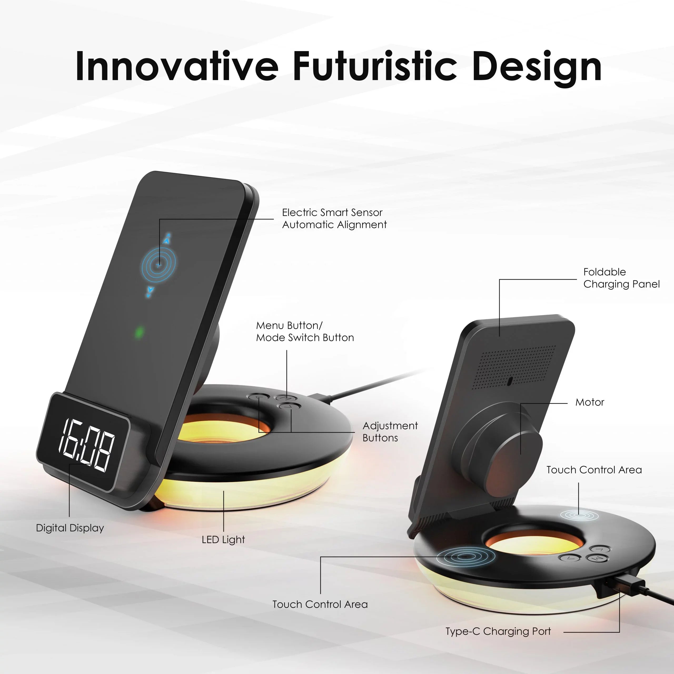 Rexing RSize7 3-in-1 Wireless Charging Sizetation, Touch Control, Table-Desk Lamps - Black