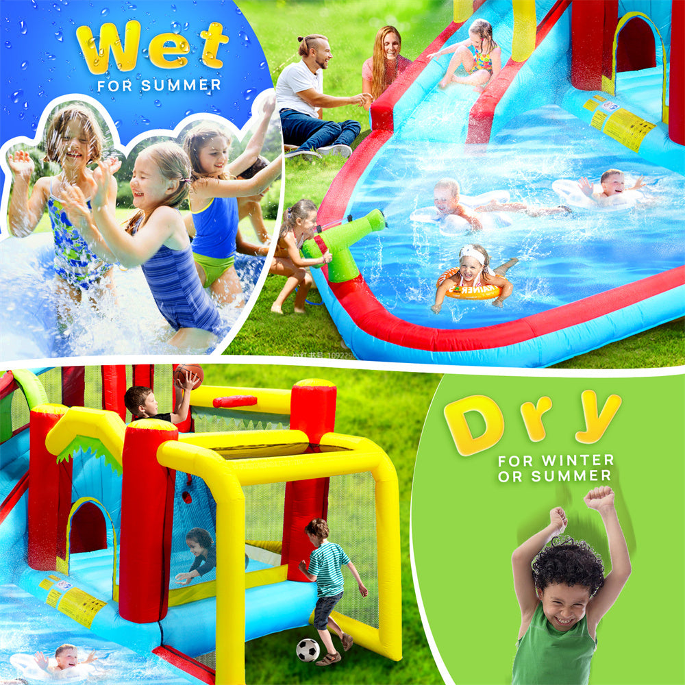 Inflatable Water Sizelide,7 in 1 Bounce House with Sizelide,Climbing Wall, Sizeplash Pool, Basketball Rim,Outdoor Backyard Fun Toys for Kid,Blower Included