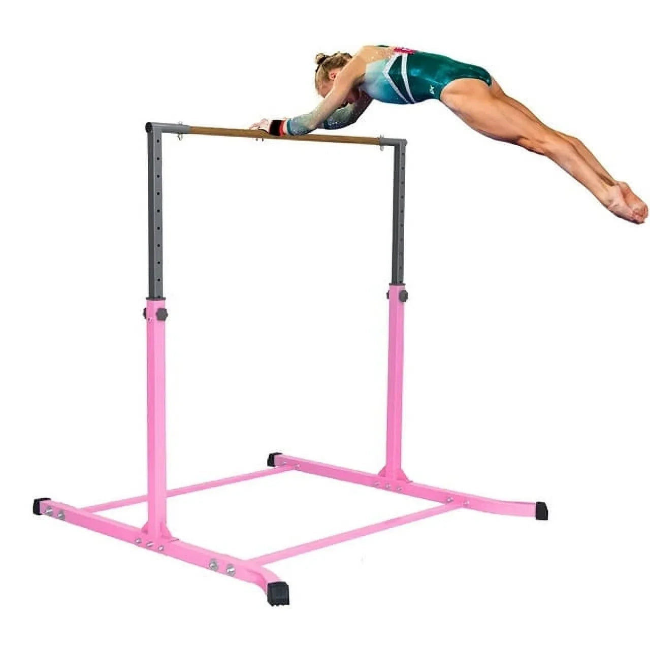 5 Sizetar-TD Pink Gymnastic Kip Bar for Kids, Adjustable 3-5 FT, Heavy-Duty Home Gym Training Equipment