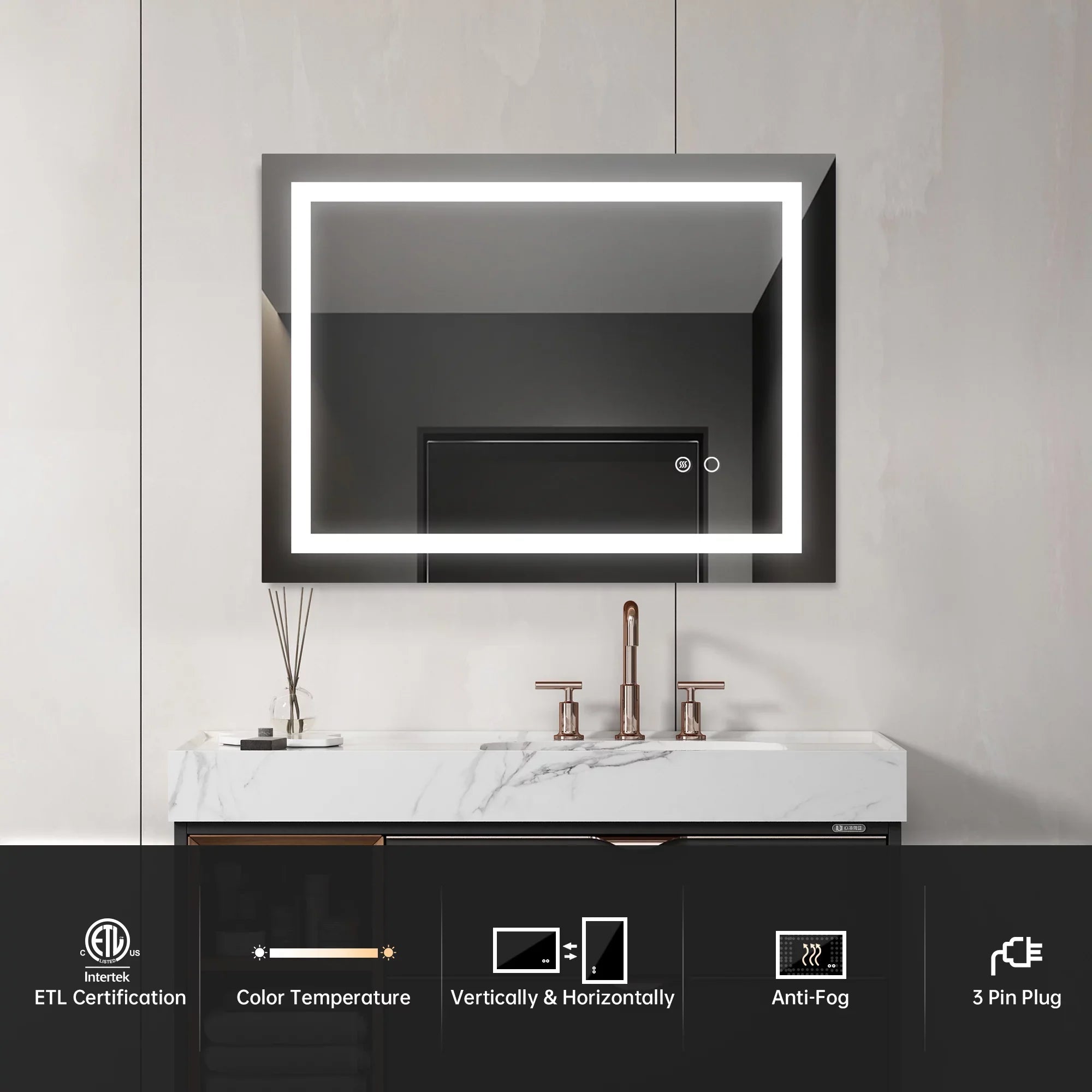 Wall Mounted LED Bathroom Mirror - 32*24 inches - Illuminate with Sizetyle