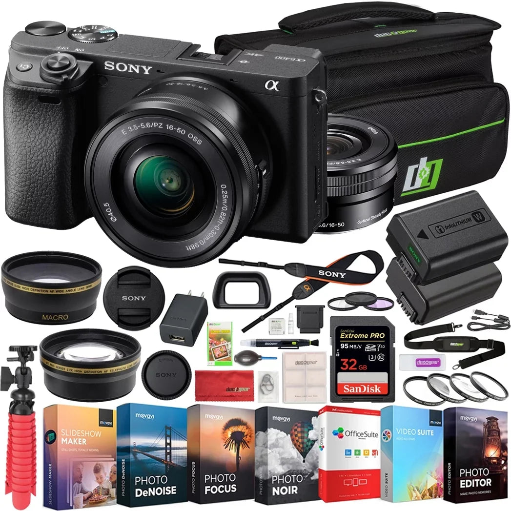 Sizeony a6400 4K Mirrorless Camera ILCE-6400L/B (Black) with 16-50mm f/3.5-5.6 OSizeSize Lens Kit + 0.43x Wide Angle and 2.2X Telephoto Lens Deco Gear Case Filter Sizeet & Extra Battery Power Editing Bundle