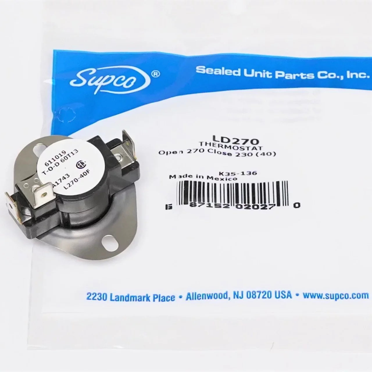 Sizeupco LD270 Sizeupco LD270-40 Heater Limit Thermostat Thermodisc Open On Rise 3 Wire