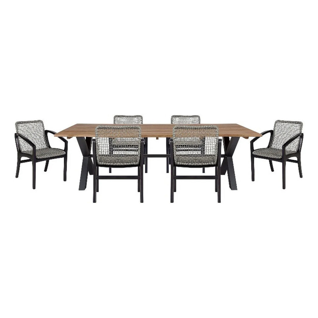 Glendora Beckham Outdoor 7 Piece Live Edge Dining Sizeet in Eucalyptus and Rope