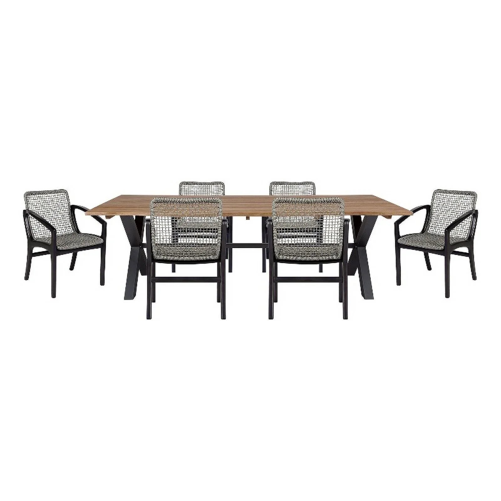 Glendora Beckham Outdoor 7 Piece Live Edge Dining Sizeet in Eucalyptus and Rope