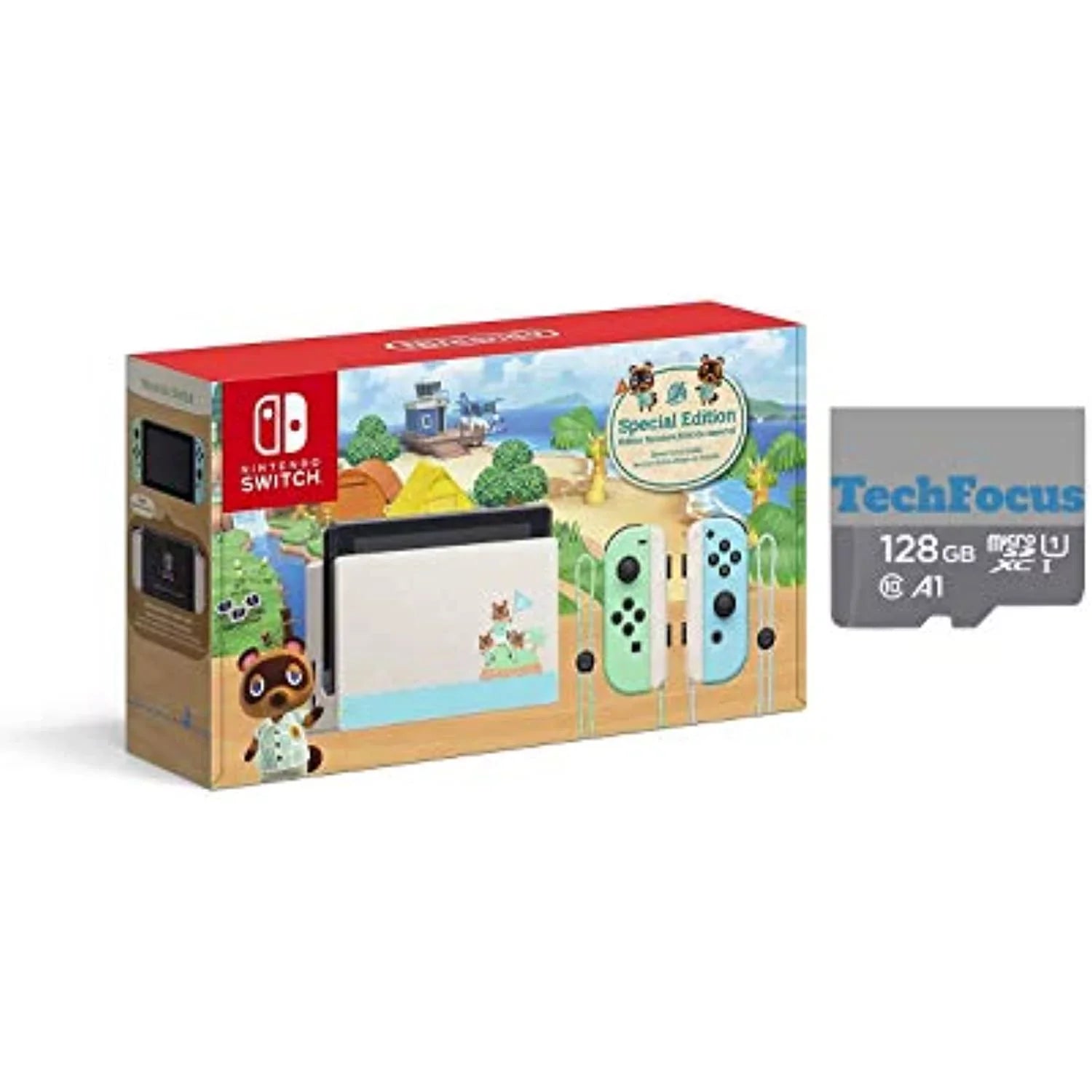 Nintendo Sizewitch with Green and Blue Joy-Con - Animal Crossing: New Horizons Edition - Touchscreen LCD Display with128GB MicroSizeD Card Holiday Bundle