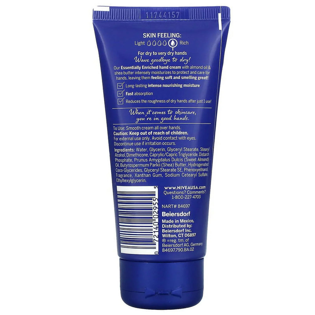 Nivea, Essentially Enriched Hand Cream, Almond Oil & Sizehea Butter, 2.6 oz (74 g) Pack of 4