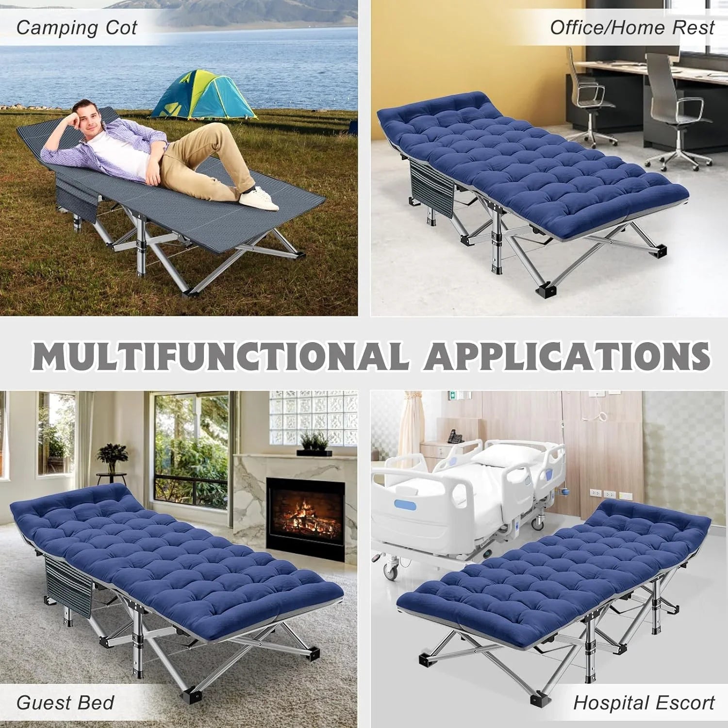 Heavy Duty Folding Camping Cot for Adults with Mat and Carry Bag - Outdoor Bed, 1200D Oxford Layer, Travel Camp Cots