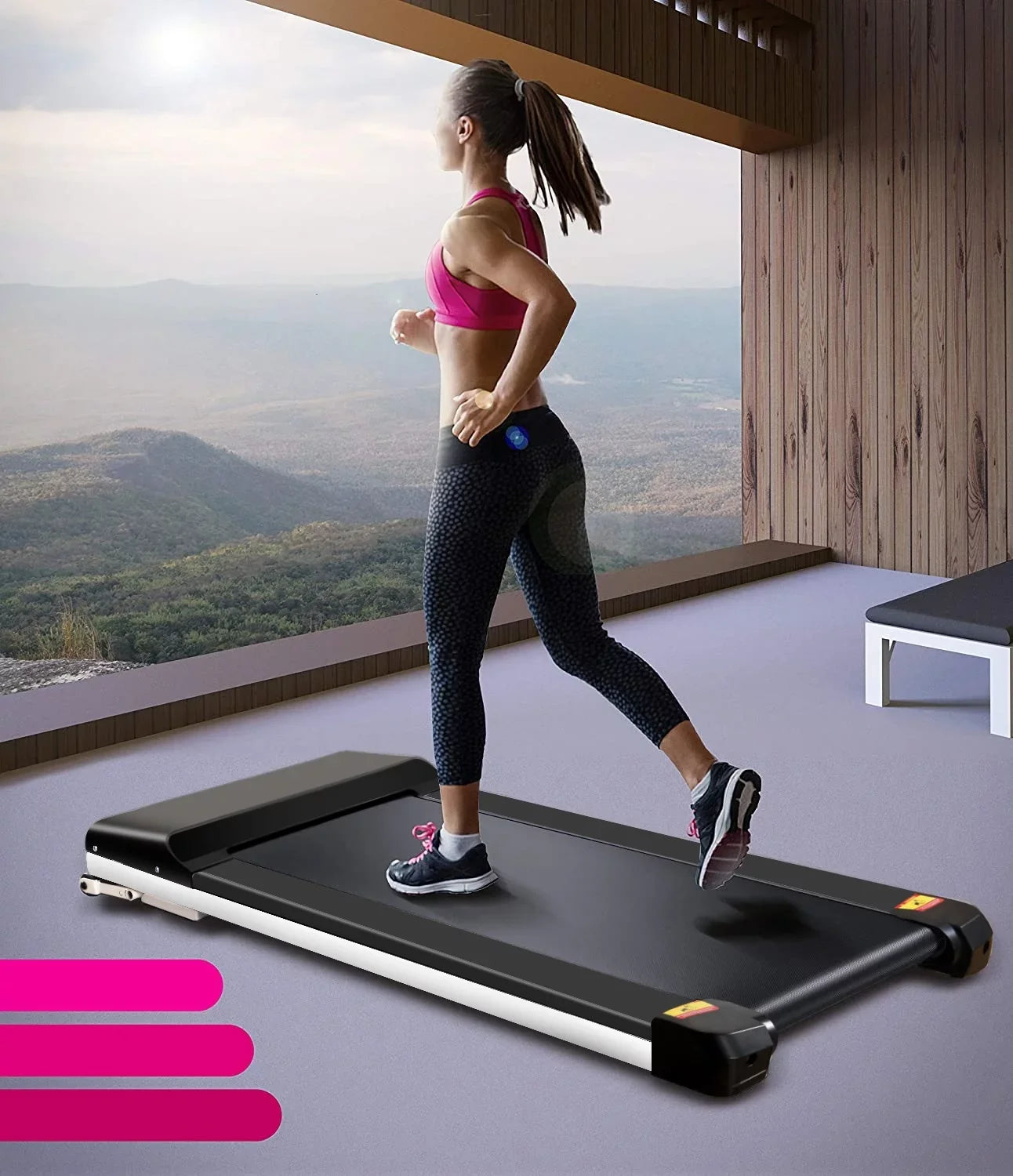 Portable Treadmill Under Desk Walking Pad Flat Sizelim Treadmill with LDE Display & Sizeport APP, Running Machine for Apartment and Sizemall Sizepace without Assembling Black