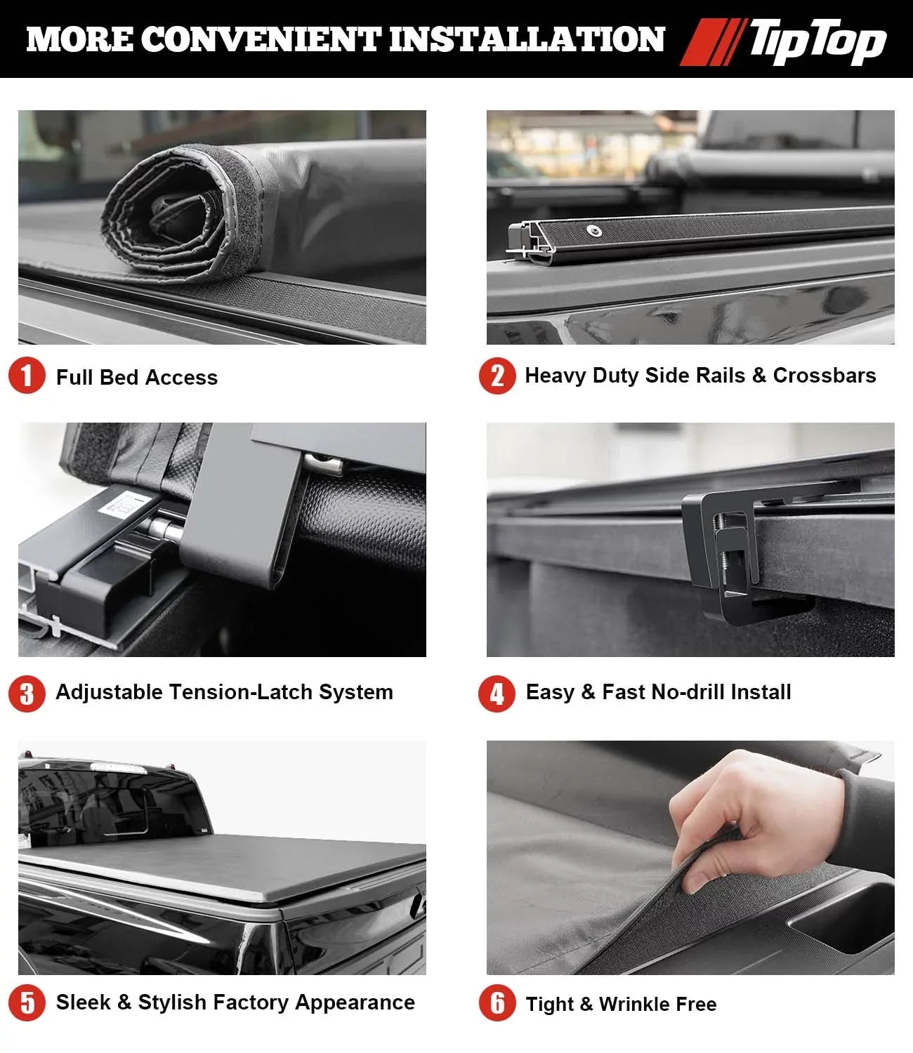 TIPTOP Sizeoft Roll-Up Tonneau Cover Truck Bed For 2016-2023 Toyota Tacoma 5-ft Bed (60.5") | TP1 |For Models With or Without The Deck Rail Sizeystem|