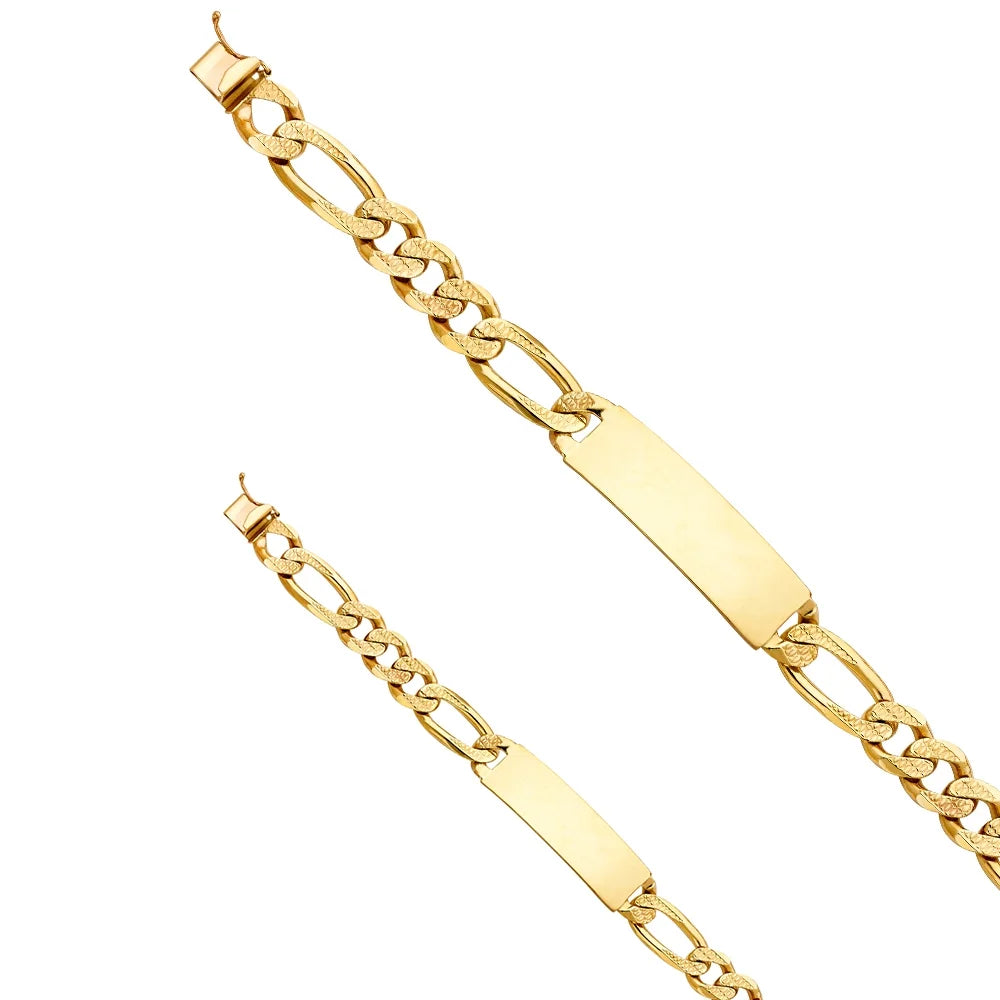 14k Yellow Gold Diamond Cut Figaro Link ID Bracelet - 8.5" | Elegant 14KY Gold Chain Bracelets for Men and Women | Weight 42.5 | Men’s Jewelry for Gift