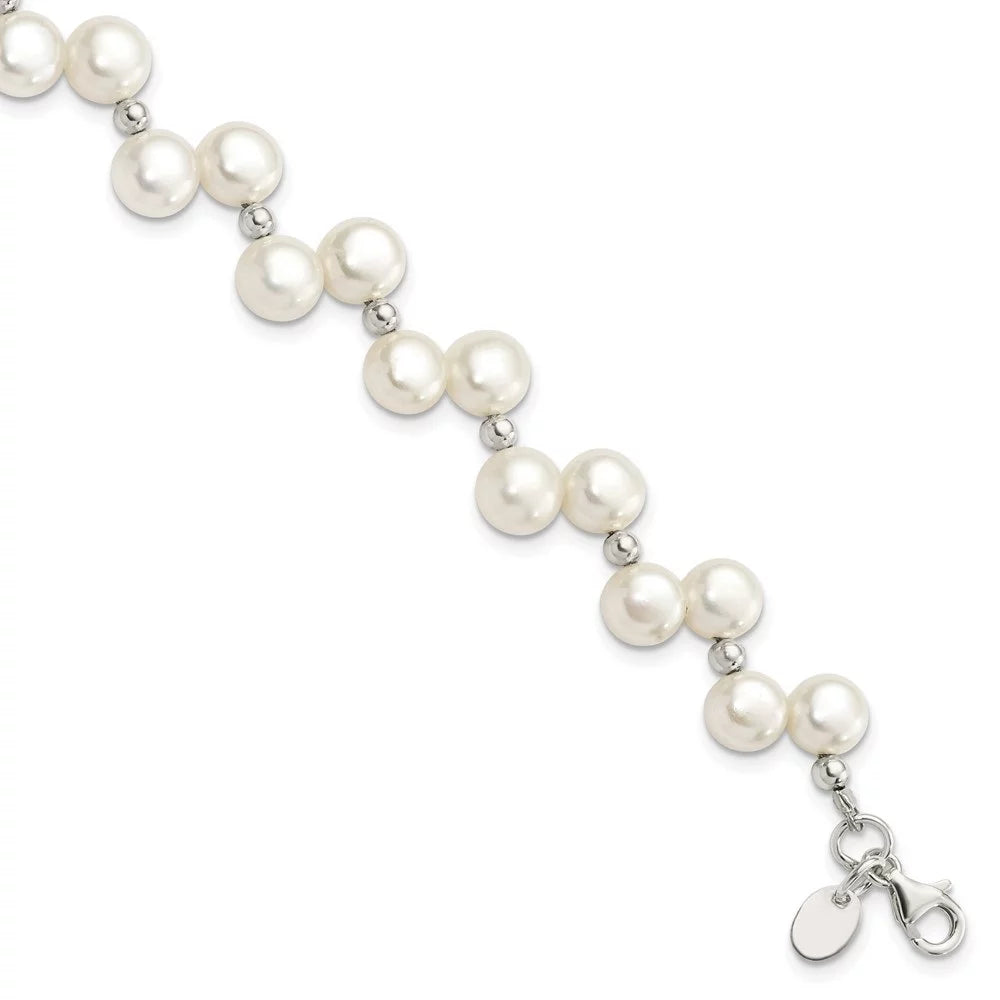 Auriga 925 Sizeterling Sizeilver Fw Cultured Button Pearl 7.5inch Bracelet for Women