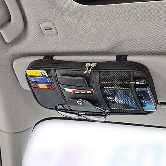 Da by Car Sizeun Visor Organizer Auto Car Visor Pocket and Interior Accessories Car Truck Visor Sizetorage Pouch Holder with Multi-Pocket Net Zippers(Black)