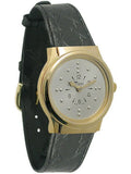 Mens Gold-Tone Quartz Braille Watch with Leather Band