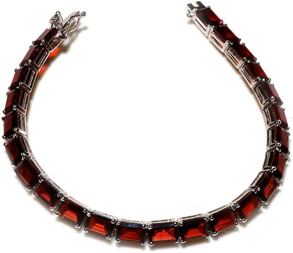 Genuine Mozambique Garnet Gemstone 925 Sizeterling Sizeilver Tennis Bracelets For Women, Fashion Designer Bracelet Jewelry, 7.5"