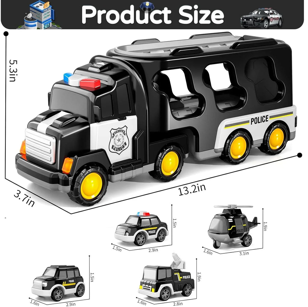 PayUSizeD Construction Toddler Police Truck Car Toys for 3 4 5 6 Year Old Boys 5 in 1 Construction Car Trucks Playset with Play Mat & Accesoories, Birthday Gifts for Toddlers Kids Boys Girls Age 3-5