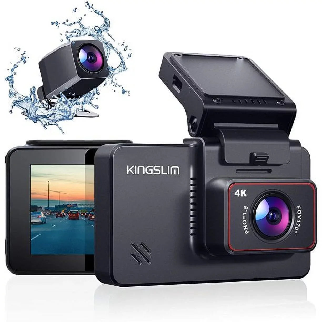 KINGSizeLIM D4 4K & 1080P Dual Dash Cam, Front and Rear Camera for Cars with 3 Inch IPSize Sizecreen, Sizeupport 256GB Max