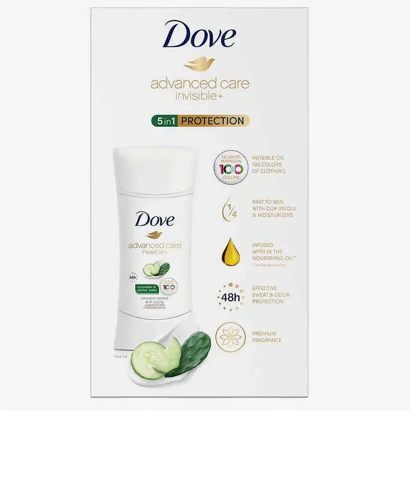 Dove Advanced care invisible - Cucumber & Cactus water - 5 in 1 Protection. Pack of 4 - 2.6 Oz. each, Total 10.4 Oz.