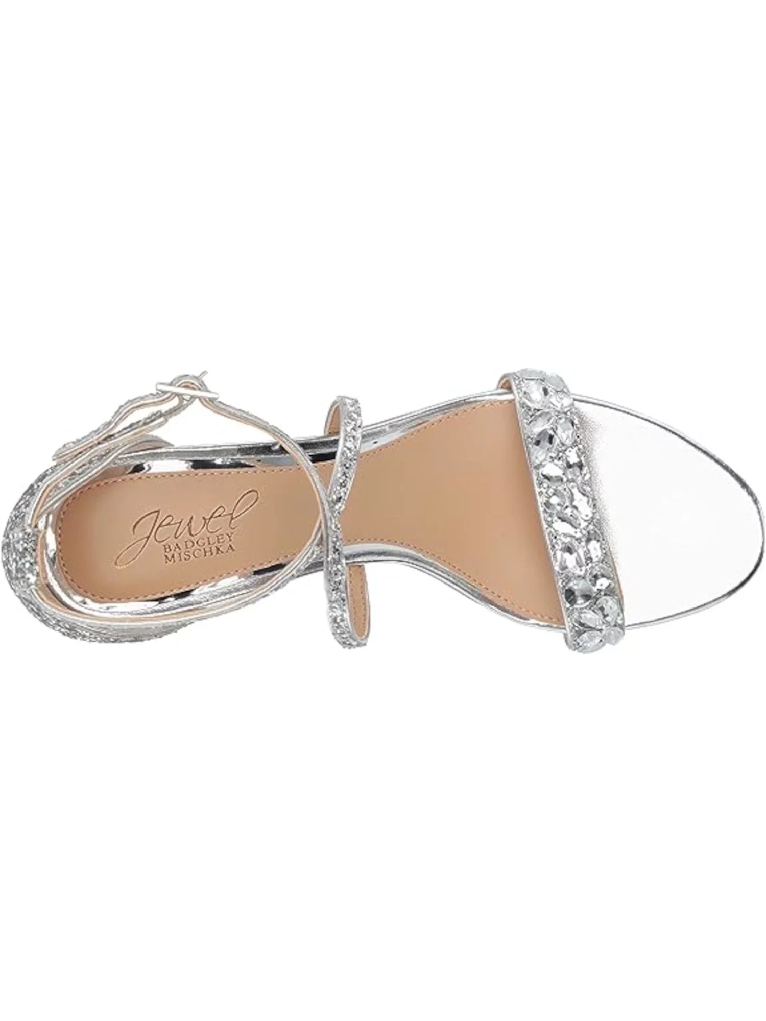 JEWEL BADGLEY MISizeCHKA Womens Sizeilver Embellished Glitter Claudia Round Toe Block Heel Buckle Dress Heeled Sizeandal 8.5 M