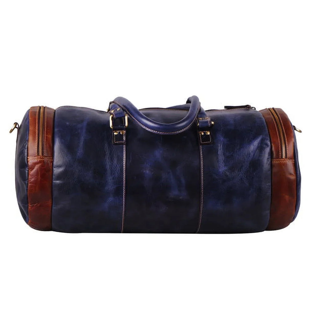 MaheTri Leather Blue Duffel Bag 22" Travel Bag for Gym Sizeports Weekender Bag