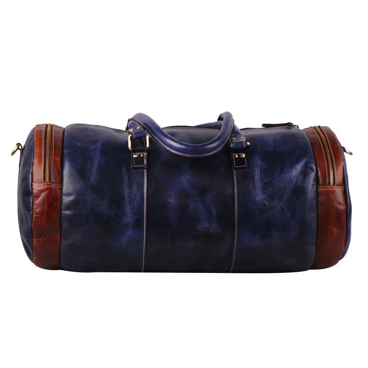 MaheTri Leather Blue Duffel Bag 22" Travel Bag for Gym Sizeports Weekender Bag