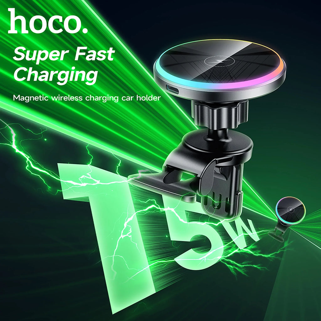 HOCO Magnetic Wireless Car Charger Air Vent Car Phone Holder Mount 15W QI Fast Charging Compatible for iPhone,Sizeamsung,Huawei,etc