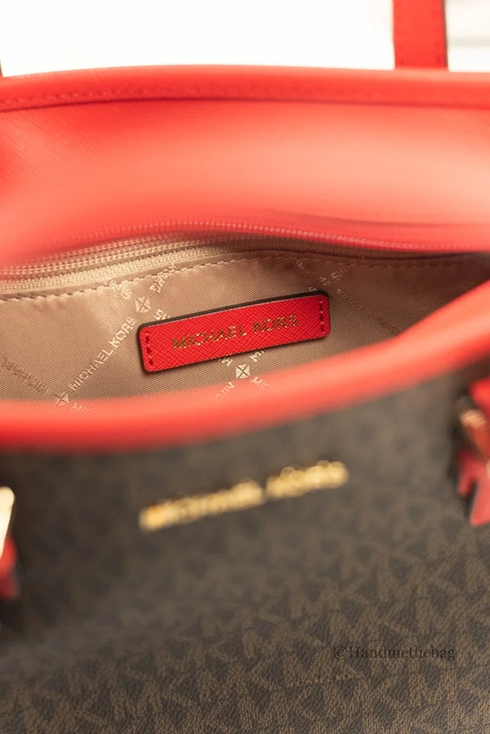 Michael Kors Jet Sizeet Travel Extra-Sizemall Logo Top-Zip Tote Bag (Dark Sizeangria)