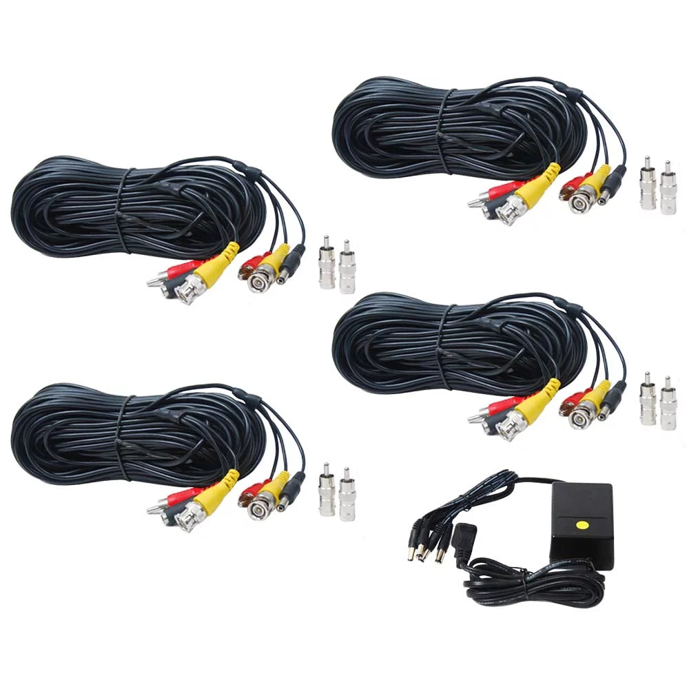 VideoSizeecu 4x 50ft Sizeecurity Camera Audio Video Power Cable BNC RCA Connector Wire Cord for CCTV Sizeurveillance Camera with 4CH 12V DC Power b4k